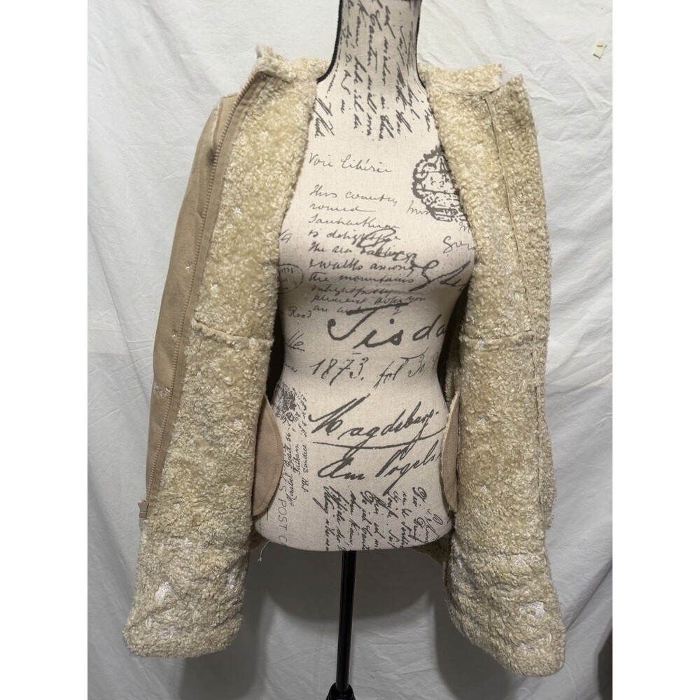 GAP Kids Faux Suede Hooded Sherpa Lined Boho Floral Embroidered Coat Size L / 10 - Picture 7 of 10